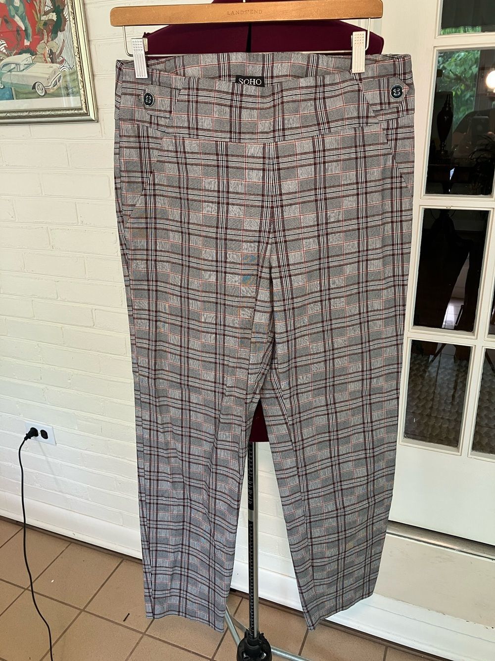 SOHO Gray Plaid Dress Pants with Red Windowpane Large (fits 12 petite or ankle)
